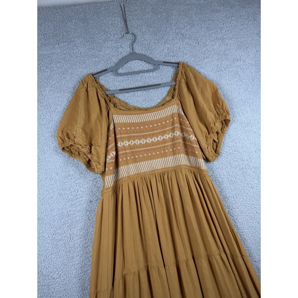 Baltic Born Midi Dress Mustard Floral Embroidered Tiered Boho Size 1XL - Picture 2 of 8